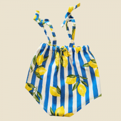 Barboteuse d'été à rayures bleues et motifs citrons